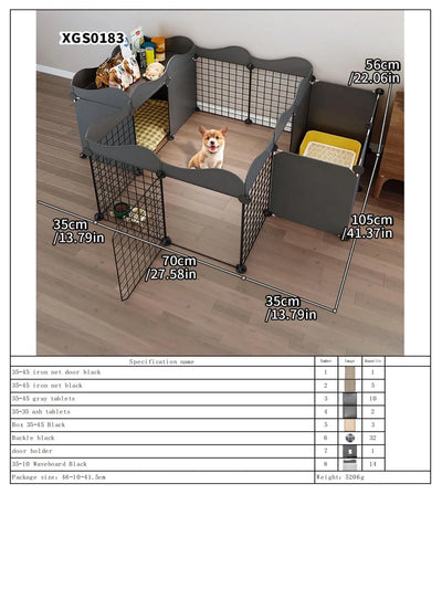 Dog Fence Small Size Dogs Home Indoor One Bedroom One Bathroom Pet Fence Kennel with Toilet Area Anti-Jailbreak Dog Cage
