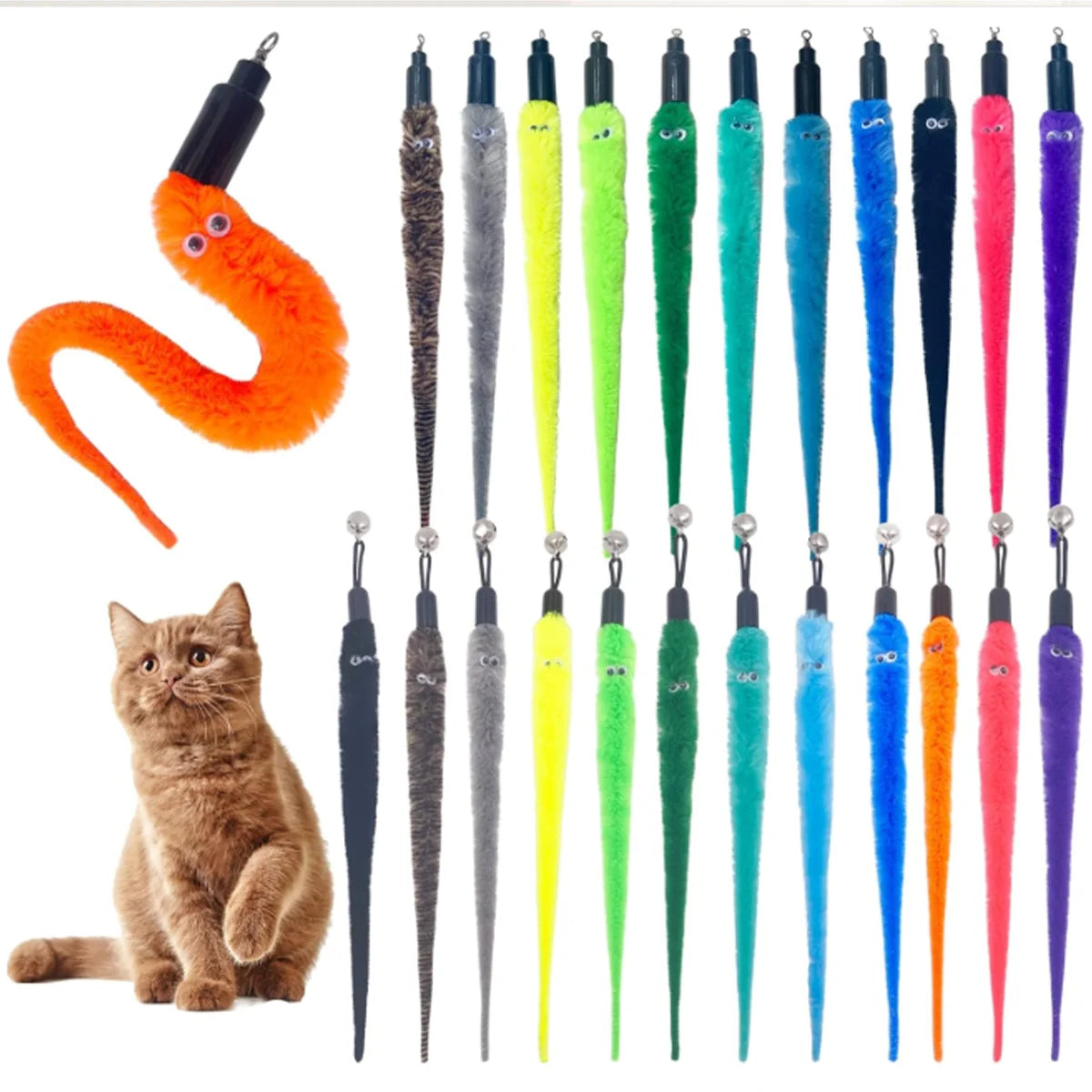 3 Pcs Cat Larva Toy Replacement Set Featuring Soft  Curved Insects With Bells Suitable For Interactive Catching Rods Indoor Cats