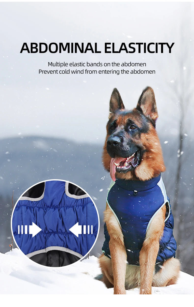 Winter Clothes for Dogs Windproof Cotton Clothing for Pets Rainproof Large Dogs Coat Reflective Overall Dog Leash Pet Clothing