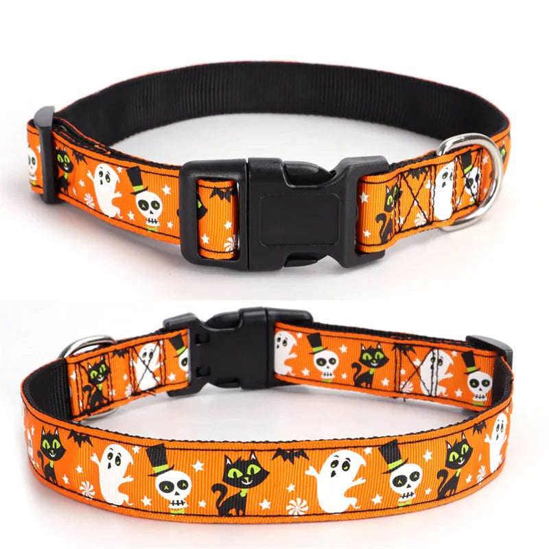 Halloween Dog Collar Nylon Adjustable Pet Collar Pumpkin Monster Bat Ghost Pattern for Party Cat Dog Decoration Pet Accessories