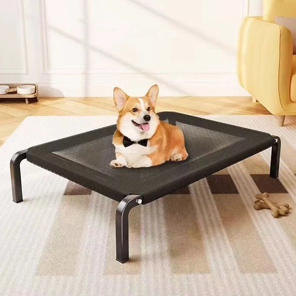 Elevated Medium Dog Bed Cooling Pet Cot with Chew Proof Washable Breathable Mesh and Metal Frame Portable Large Dog Army Cot Bed