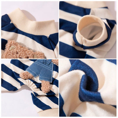 100% Cotton Kawaii Pet Striped Jumpsuit Clothes for Small Dogs Sweet Pajamas Cute Cartoon Pattern Kitten Puppy Shirt Pajama