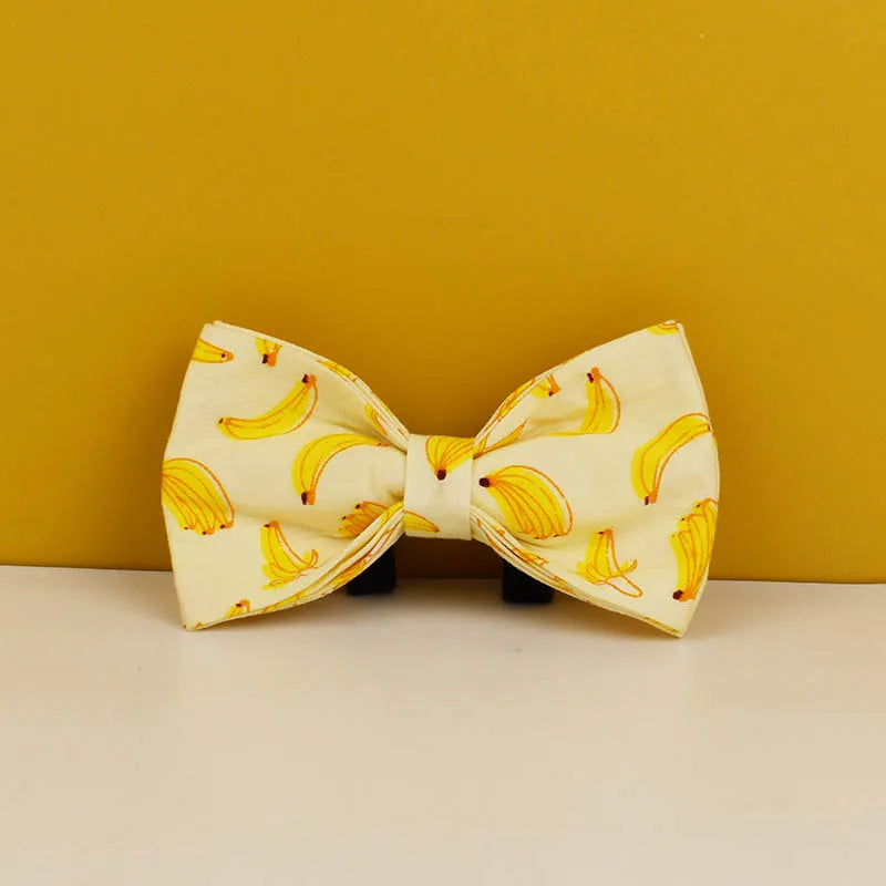 Hot Selling Custom Design Logo Sublimation Soft Cotton Banana Printing Pet Accessories Dog Collar Leashes Harness Bow Fruit 02