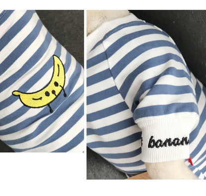 Pet parent-child clothing Dog and cat striped sweatshirt embroidered pure cotton two-legged clothes suitable for small dog