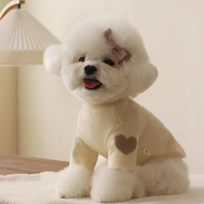 Love Embroidered Dog Sweatshirt Pet Warm Clothes Teddy Solid Color Bottom Shirt Bichon Soft Pullover Winter Dog Clothes