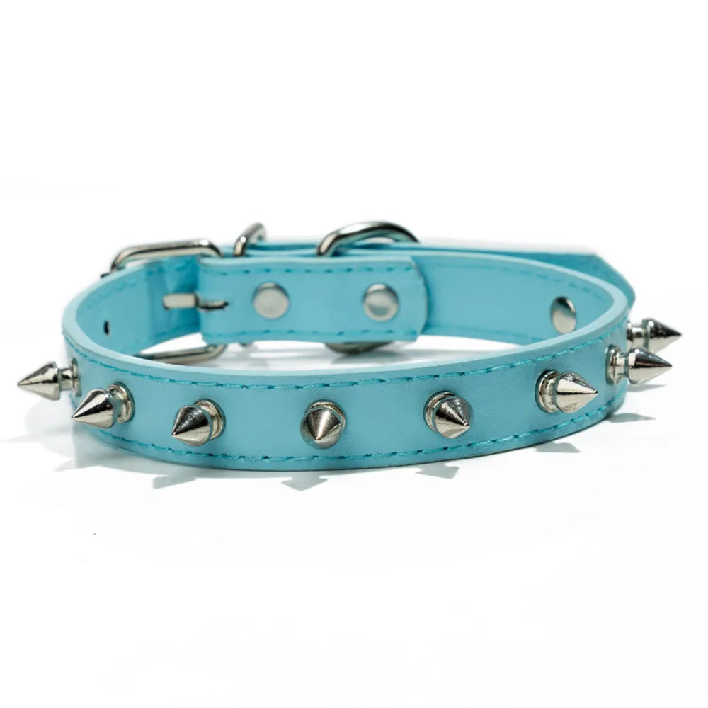 Spiked Dog Collar for Small Breed Dogs One Row Studded Leather Pet Collar Anti-Bite Neck Strap for Puppies Adjustable Cat Collar