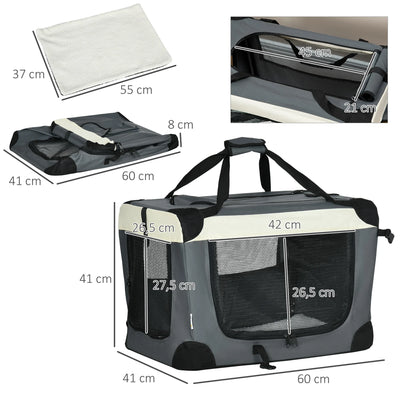 Pawhut Carrier for Dogs and Cats Foldable Pet Transport Bag with Cushion 60X41X41 cm Gray