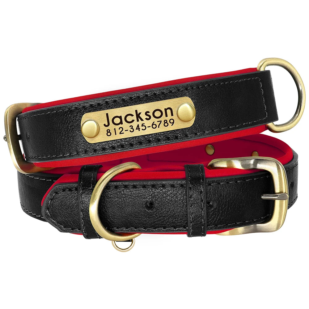Custom PU Leather Dog Collar Free Engraving Dog Collars Adjustable Pet Pitbull Necklace Soft Padded for Small Medium Large Dogs