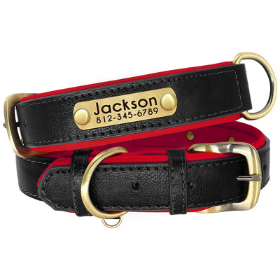 Custom PU Leather Dog Collar Free Engraving Dog Collars Adjustable Pet Pitbull Necklace Soft Padded for Small Medium Large Dogs