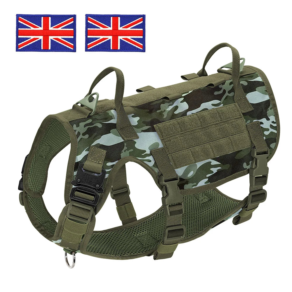 Military Tactical Big Dog Harness Vest Durable Nylon Dog Training Harnesses with Flags Adjustable for Large Dogs German Shepherd