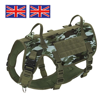 Military Tactical Big Dog Harness Vest Durable Nylon Dog Training Harnesses with Flags Adjustable for Large Dogs German Shepherd