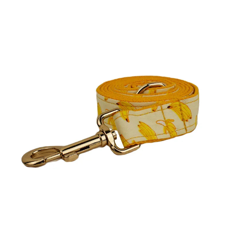 Hot Selling Custom Design Logo Sublimation Soft Cotton Banana Printing Pet Accessories Dog Collar Leashes Harness Bow Fruit 02