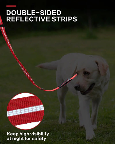 Tactical Dog Leash Heavy Duty, 4-6FT Shock Absorbing Bungee Lead with 2 Padded Handle, Metal Carabiner Clip, Car Seatbelt, Stron