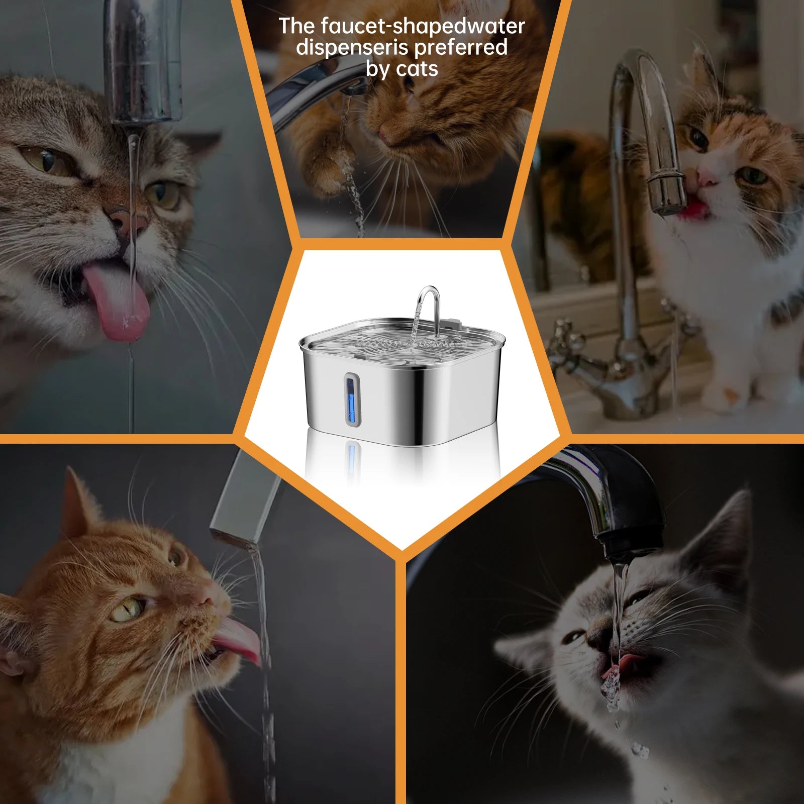7L Stainless Steel Pet Water Dispenser Automatic Water Fountain USB Silent Water Pump Water Dispenser+Filter Set for Cats