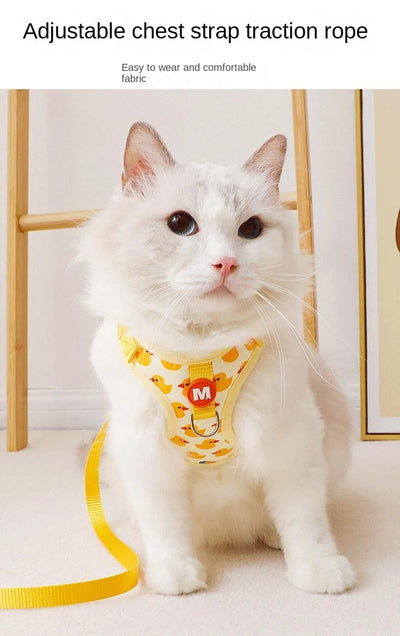 Cartoon Duck Dog Harness and Leash Set Adjustable Puppy Collar Strap Pet Cat Harness Vest for French Bulldog Walking Accessories