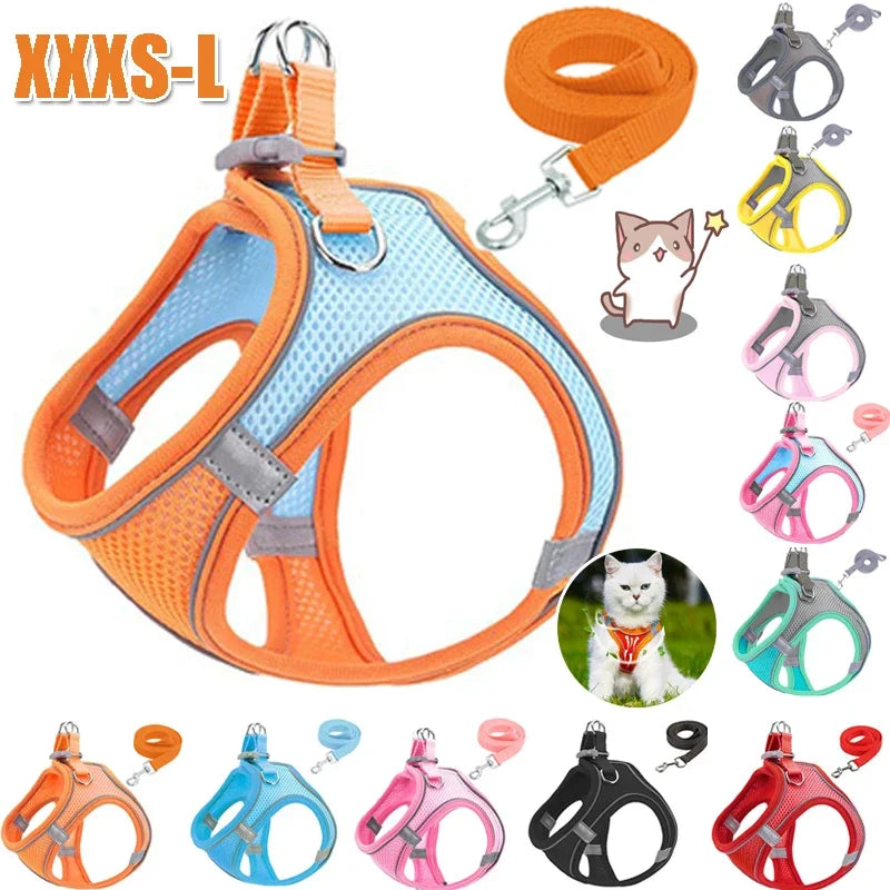 Reflective Pet Harness Dogs Strap with Leash Adjustable Harness Vest Breathable Collars for Chihuahua Small Large Dogs
