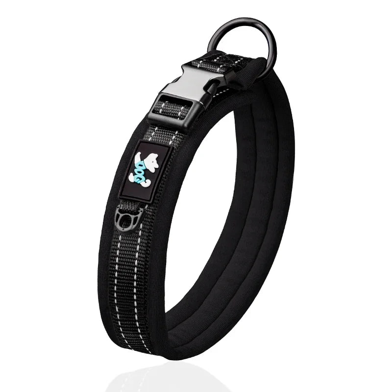 Adjustable Mesh Padded Pet Dog Collar Custom ID Engraving Reflective Nylon Dog Collar Durable Heavy Duty for All Breed All Pug