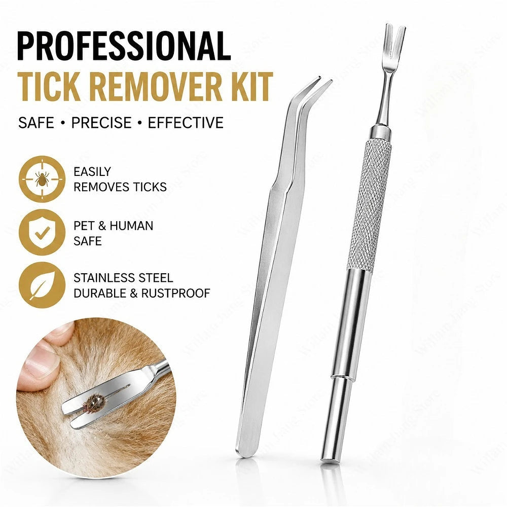 Non-Toxic Dog Tick Remover Tool with Fine-Tipped Stainless Steel Fork for Gentle Extraction Without Skin Damage, for Daily Use PawPrint Treasures