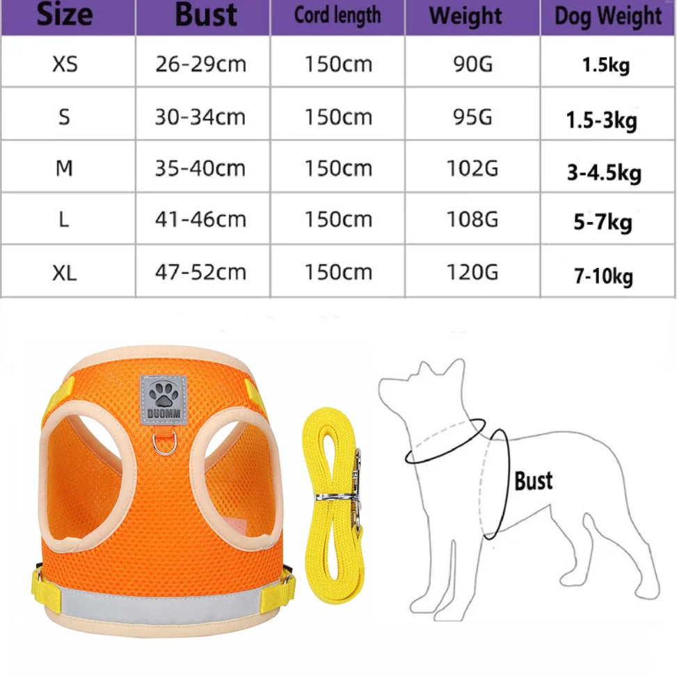 Puppy Dog Harness Leash Rope Set Breathable Summer Mesh Cat Dogs Harness Vest Reflective Pet Cat Chest Straps Chihuahua Yorkies