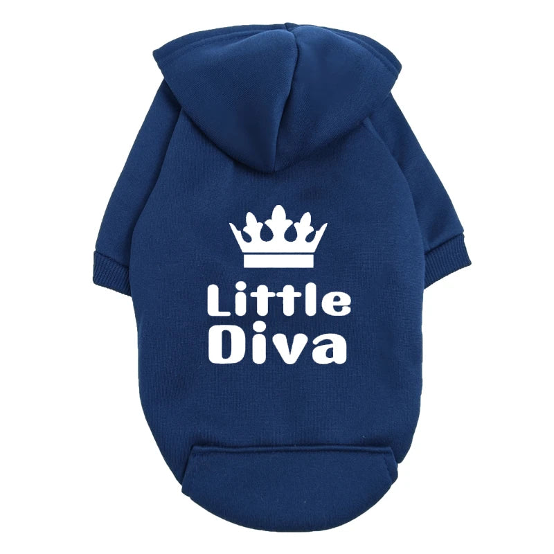 Pet Hoodie Pink "Little Diva" - Fleece-Lined Dog Sweatshirt with Crown - Warm Puppy Clothes for Small Breeds - Winter Apparel
