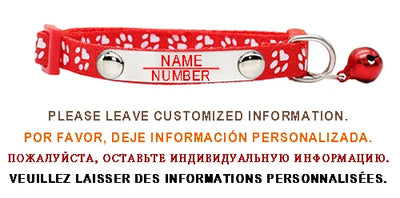 Personalized ID Paw Dog Collar Adjustable Nylon with Bell Custom Engraving Puppy Kittens Necklace for Cat Collar