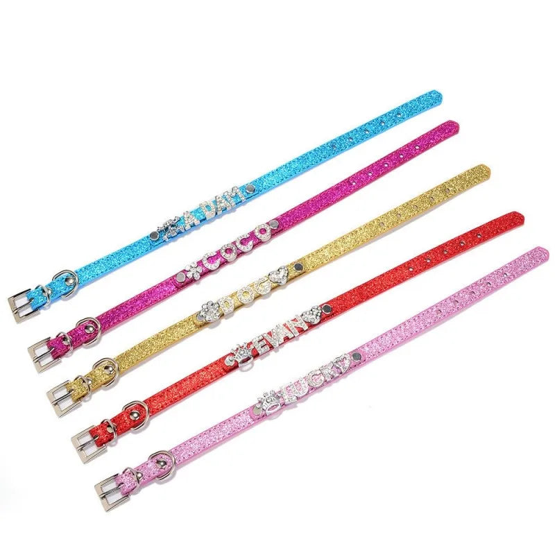 Personalized Dog Collar Fashion Bling Rhinestone Pet Free Diy Name Dog Necklace Custome Leather Dog Collars Pet Dog Accessories