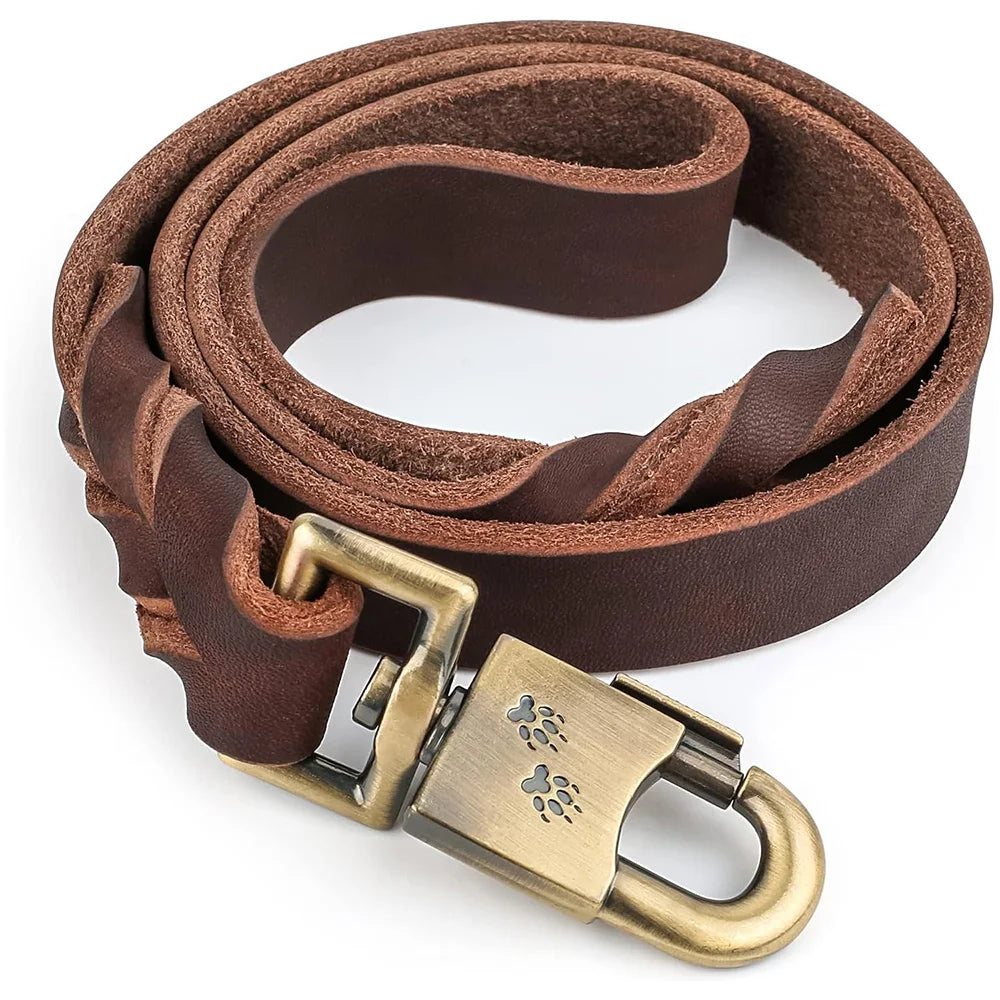 Genuine Leather Dog Leash 3/4/5 ft x 1 inch Soft and Strong Leather Leash for Large and Medium Dog Heavy Duty Dog Training Leash