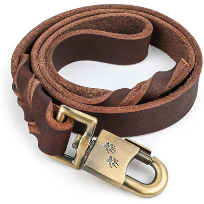 Genuine Leather Dog Leash 3/4/5 ft x 1 inch Soft and Strong Leather Leash for Large and Medium Dog Heavy Duty Dog Training Leash