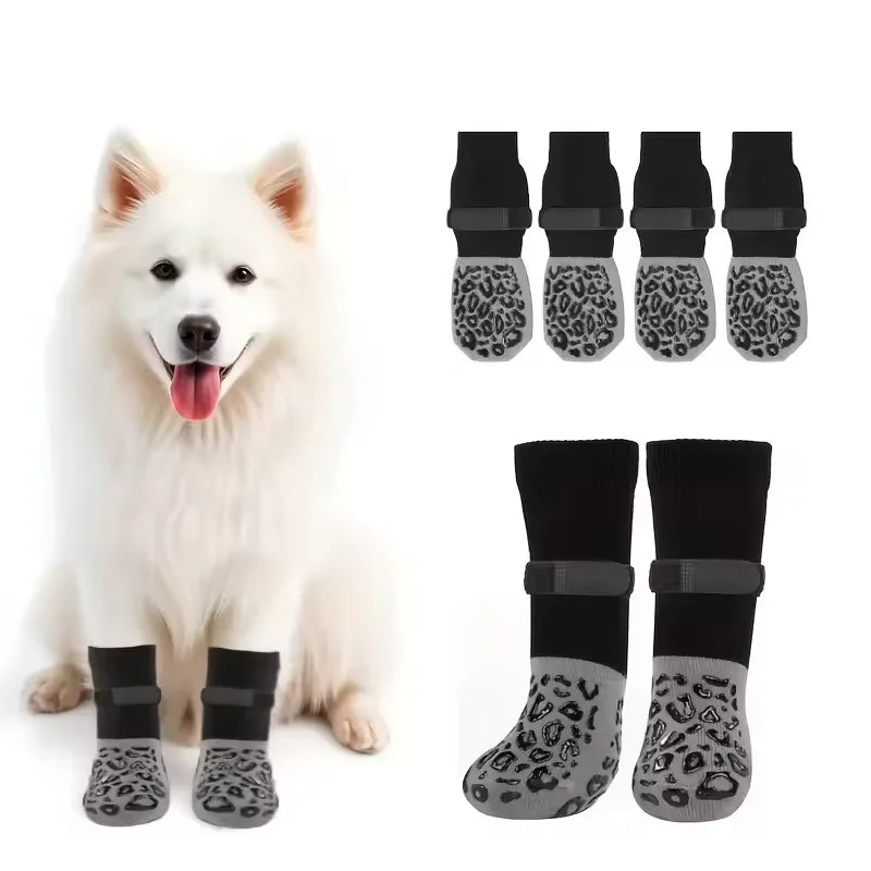 4pcs Dog Paw Protectors Anti-Slip Boots with Traction Control Adjustable Socks for Injured Paws Senior Dogs