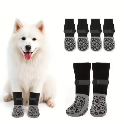 4pcs Dog Paw Protectors Anti-Slip Boots with Traction Control Adjustable Socks for Injured Paws Senior Dogs