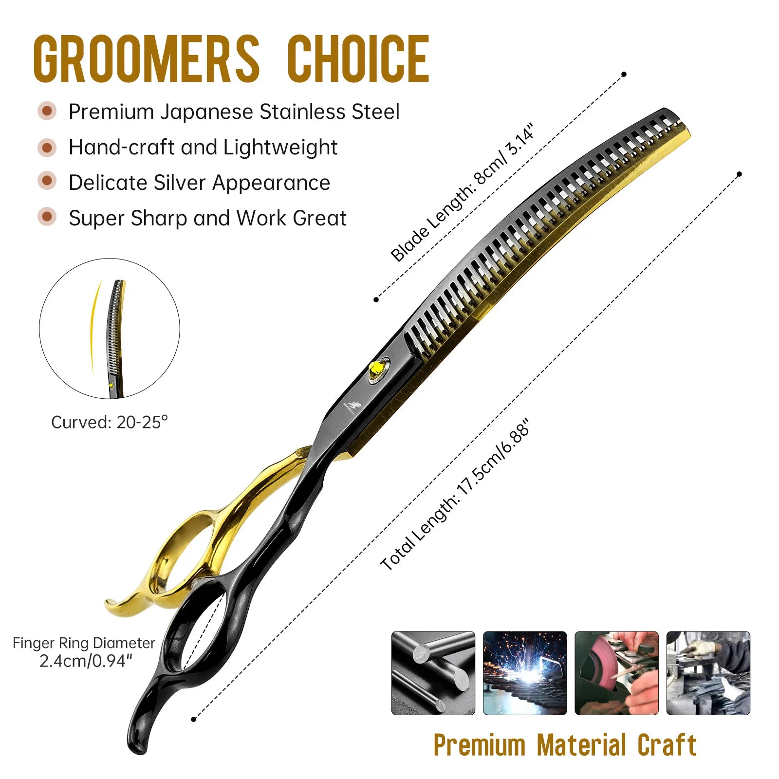 Dog Scissors for Grooming Stainless 6.5" Professional Pet Scissors Curved Chunker Scissors for Groomer Bend Down Thinning Shears