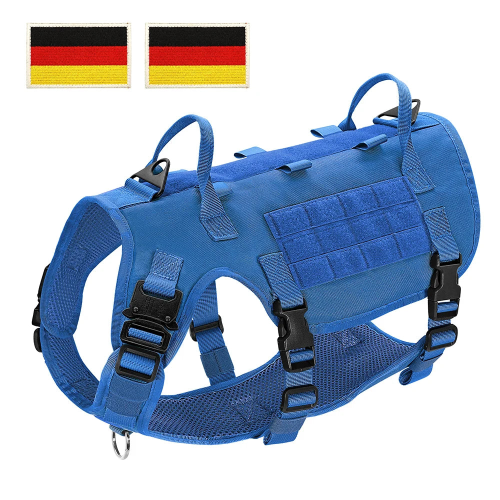 Military Tactical Big Dog Harness Vest Durable Nylon Dog Training Harnesses with Flags Adjustable for Large Dogs German Shepherd