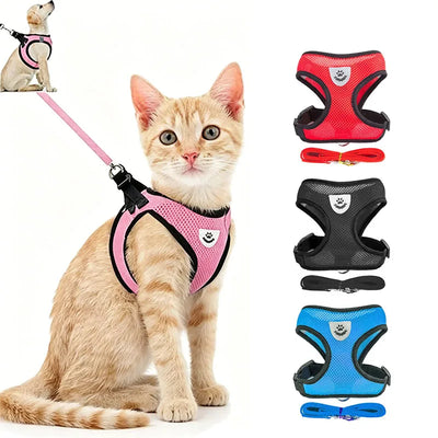 Cat Dog Harnesses Leash Mesh Cloth Pet Collars Puppy Breathable Reflective Lead Dog Rope Adjustable Pet Supplies Christmas Gift