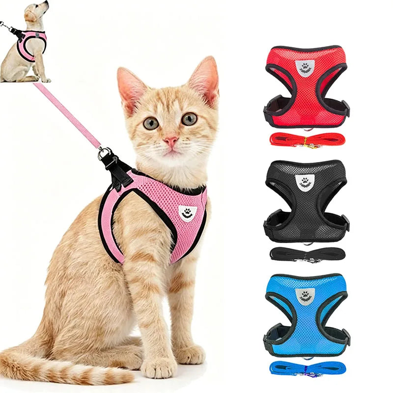 Cat Dog Harnesses Leash Mesh Cloth Pet Collars Puppy Breathable Reflective Lead Dog Rope Adjustable Pet Supplies Christmas Gift