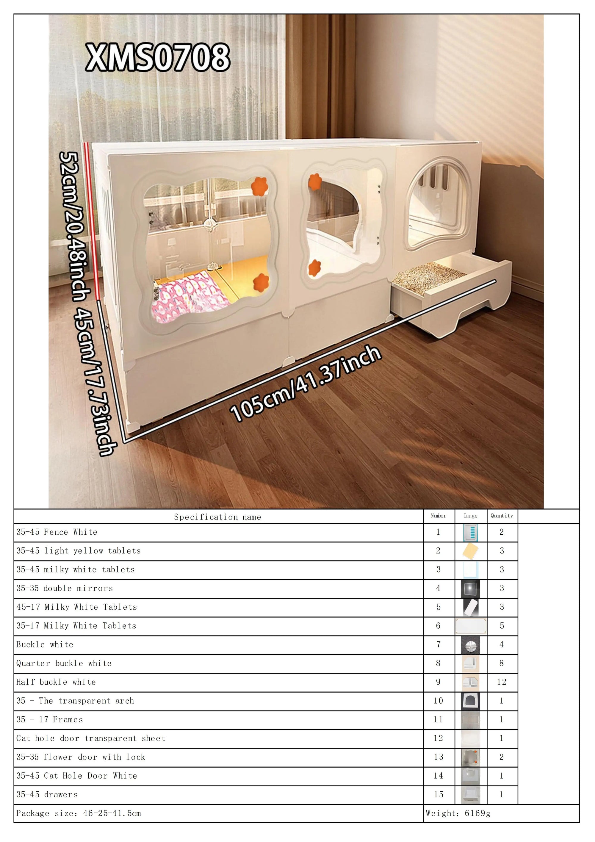 Cat Cage with Litter Box, Indoor Household Kitten Villa House, Rabbit Cage, Puppy Cage, Empty Cage with Integrated Toilet, Cat Cabinet