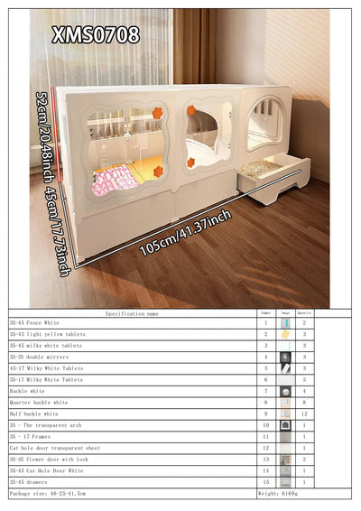 Cat Cage with Litter Box, Indoor Household Kitten Villa House, Rabbit Cage, Puppy Cage, Empty Cage with Integrated Toilet, Cat Cabinet