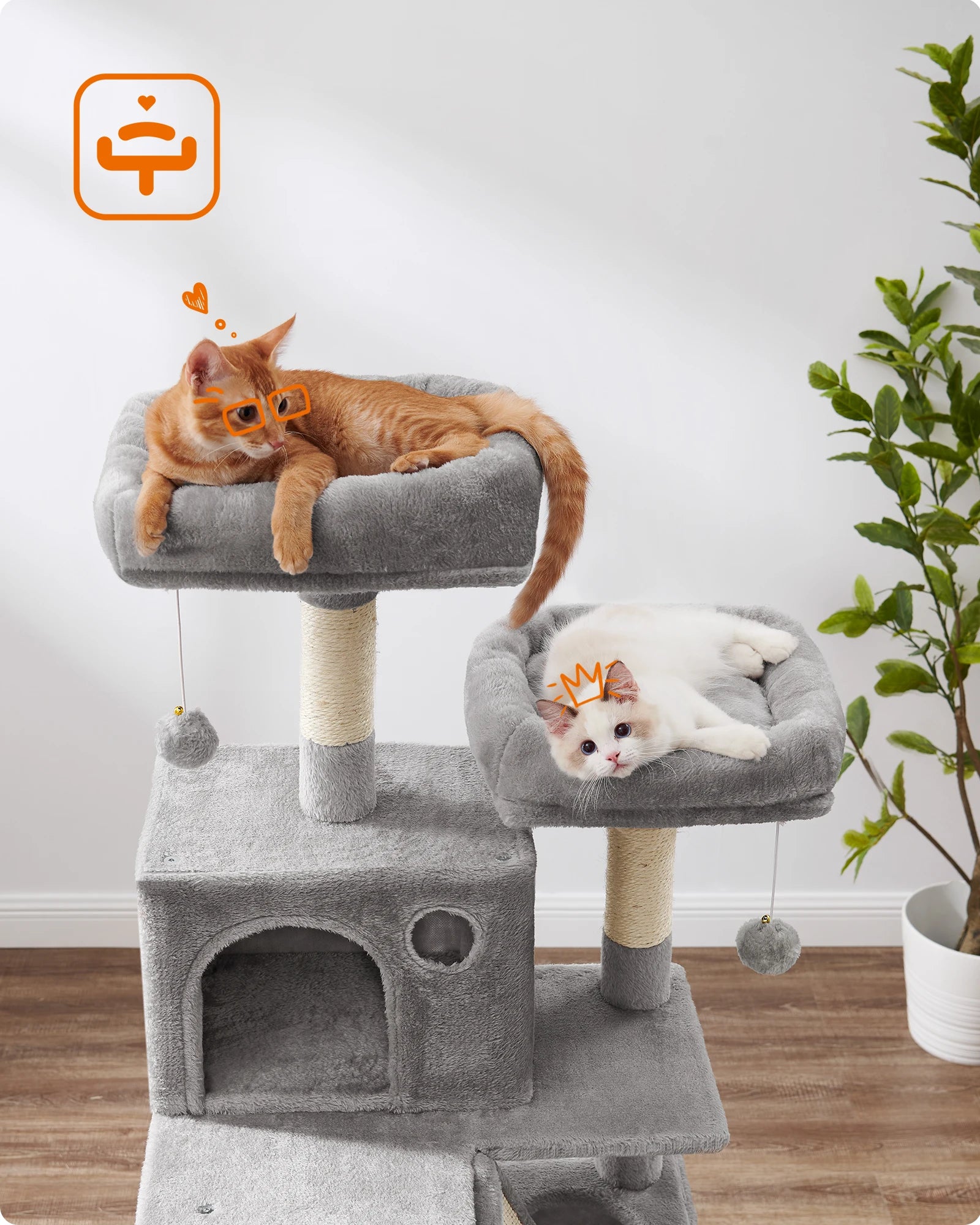 FEANDREA scratching post Cat Tree 168cm Multi-storey Large Cat Tipping Protection