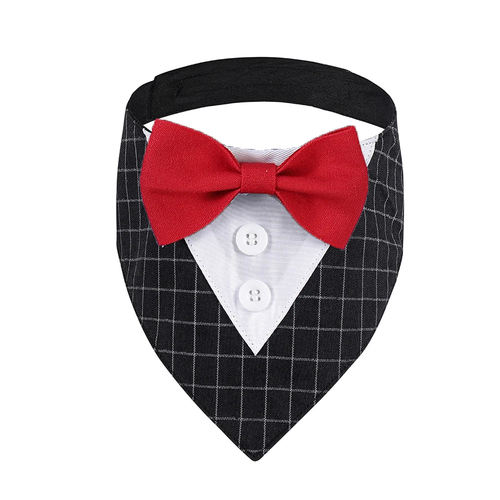 Sucado Wedding Tuxedo Suit Dog Bandana, Adjustable Pet Bib Triangle Bandana Scarf, Suitable for Wedding Engagement Birthday Part
