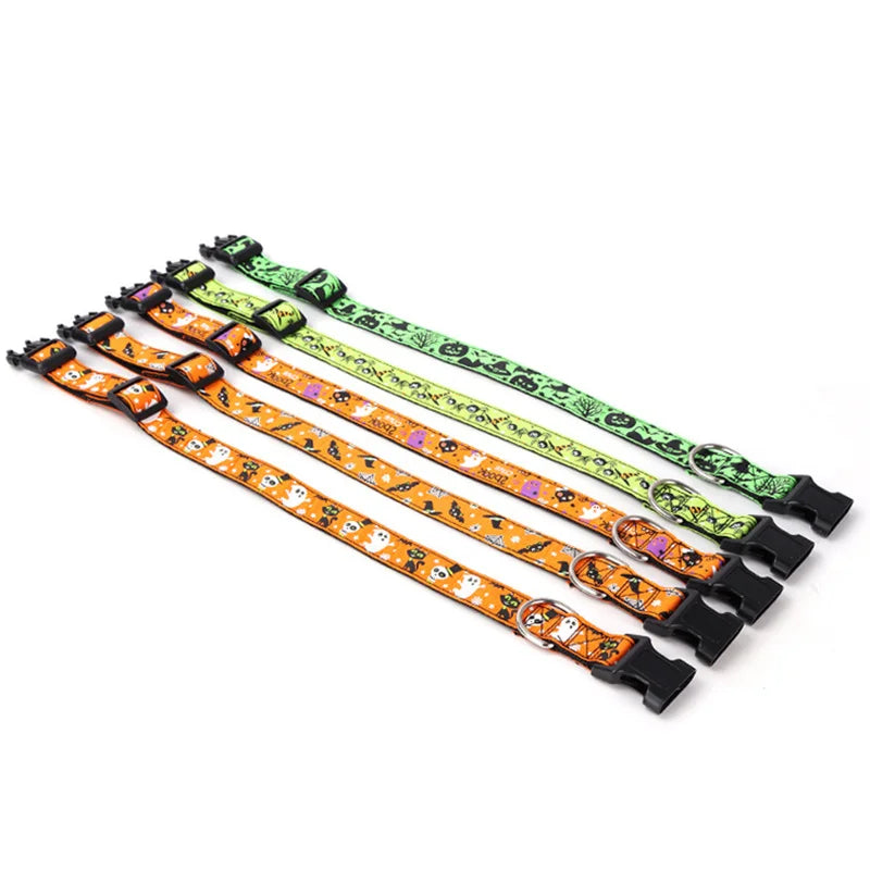 Halloween Dog Collar Nylon Adjustable Pet Collar Pumpkin Monster Bat Ghost Pattern for Party Cat Dog Decoration Pet Accessories