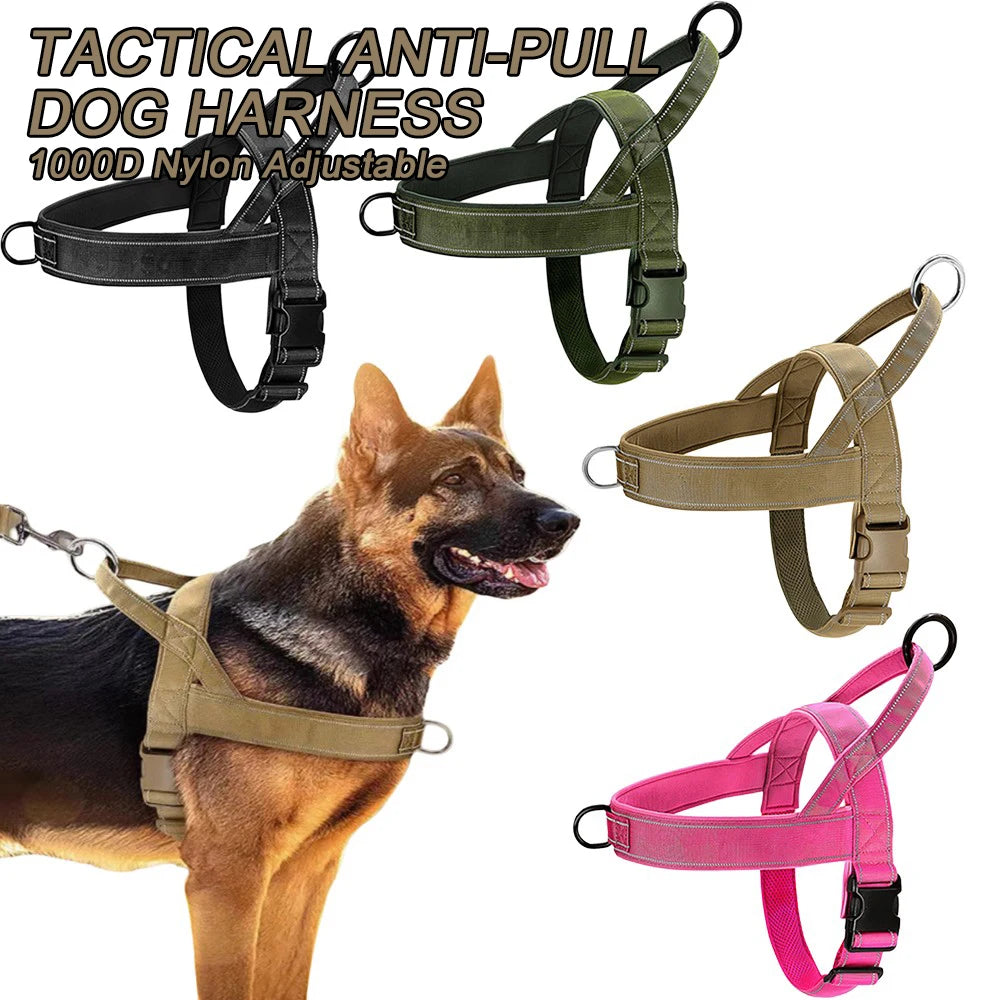 Tactical Anti-Pull Dog Harness - 1000D Nylon Adjustable for Large Dogs, Outdoor Training Vest with Handle & Reflective