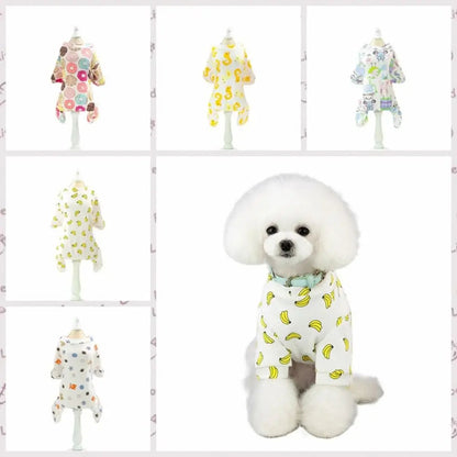 Pet Four Leg Clothing Cartoon Puppy Dog Pajamas Soft Cotton Dog Jumpsuit Comfortable Pet Bodysuit Clothes Spring PawPrint Treasures