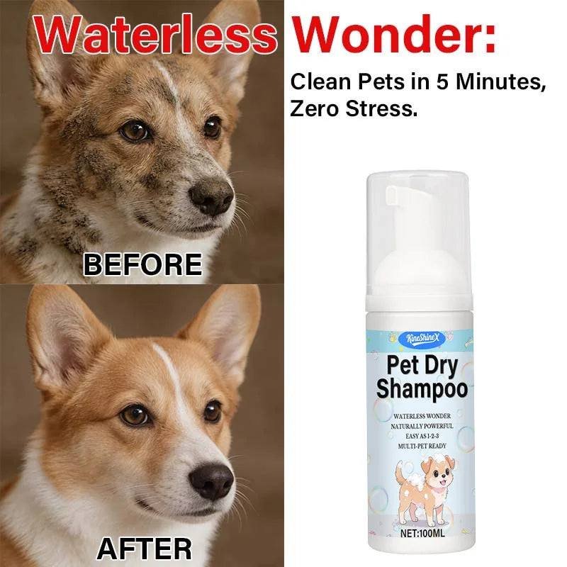 No-Rinse Pet Dry Foam | Quick-Dry Deep Cleaning,Suitable for Cats and Dogs, Essential for Travel,Camping,and Home Pet Care,100ml