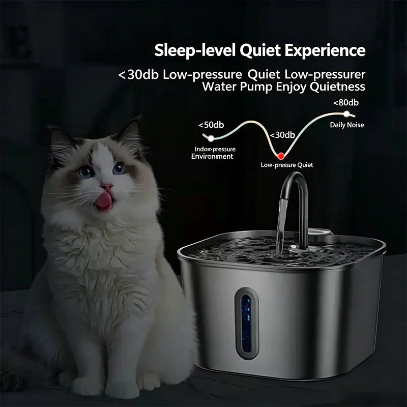 2.2L Stainless Steel Cat Water Dispenser, Pet Drinking Fountain with Filter, Ultra Quiet Water Pump for Dogs & Cats Supplies