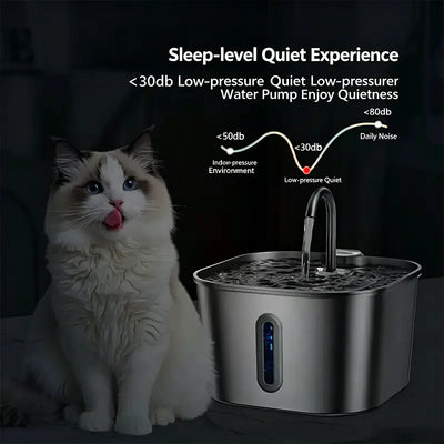 2.2L Stainless Steel Cat Water Dispenser, Pet Drinking Fountain with Filter, Ultra Quiet Water Pump for Dogs & Cats Supplies