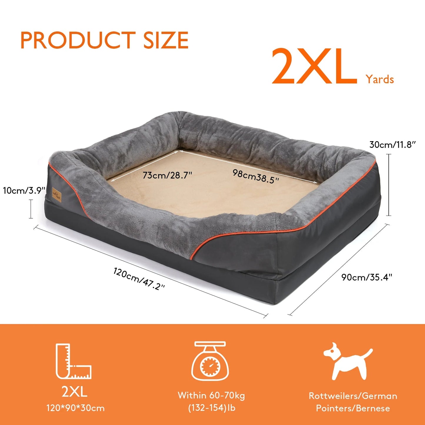 Large Dog Bed Soft Comfortable Warm Fleece Anti-Allergy Pet Bed with Removable Washable Cover Waterproof PawPrint Treasures