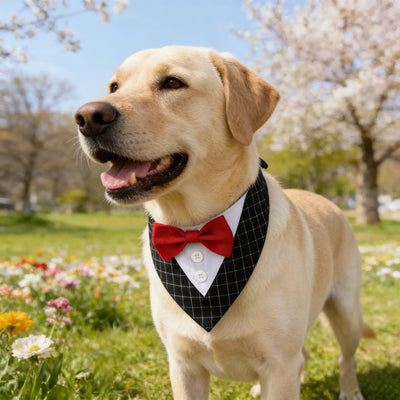 Sucado Wedding Tuxedo Suit Dog Bandana, Adjustable Pet Bib Triangle Bandana Scarf, Suitable for Wedding Engagement Birthday Part
