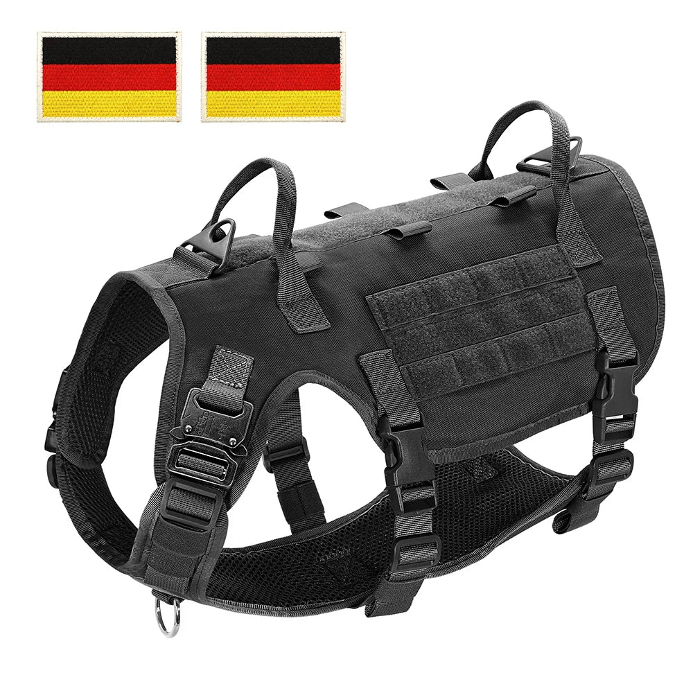 Military Tactical Big Dog Harness Vest Durable Nylon Dog Training Harnesses with Flags Adjustable for Large Dogs German Shepherd