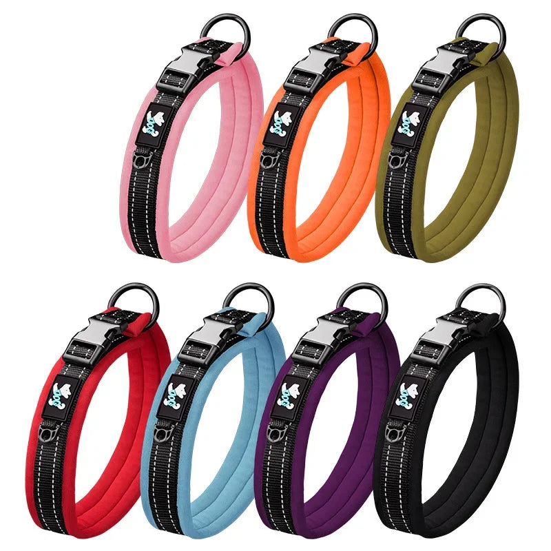 Adjustable Mesh Padded Pet Dog Collar Custom ID Engraving Reflective Nylon Dog Collar Durable Heavy Duty for All Breed All Pug