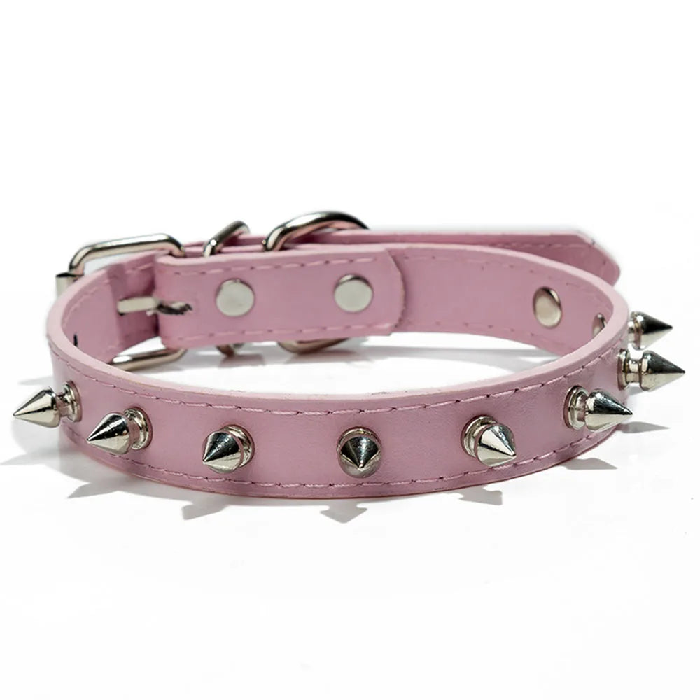 Spiked Dog Collar for Small Breed Dogs One Row Studded Leather Pet Collar Anti-Bite Neck Strap for Puppies Adjustable Cat Collar