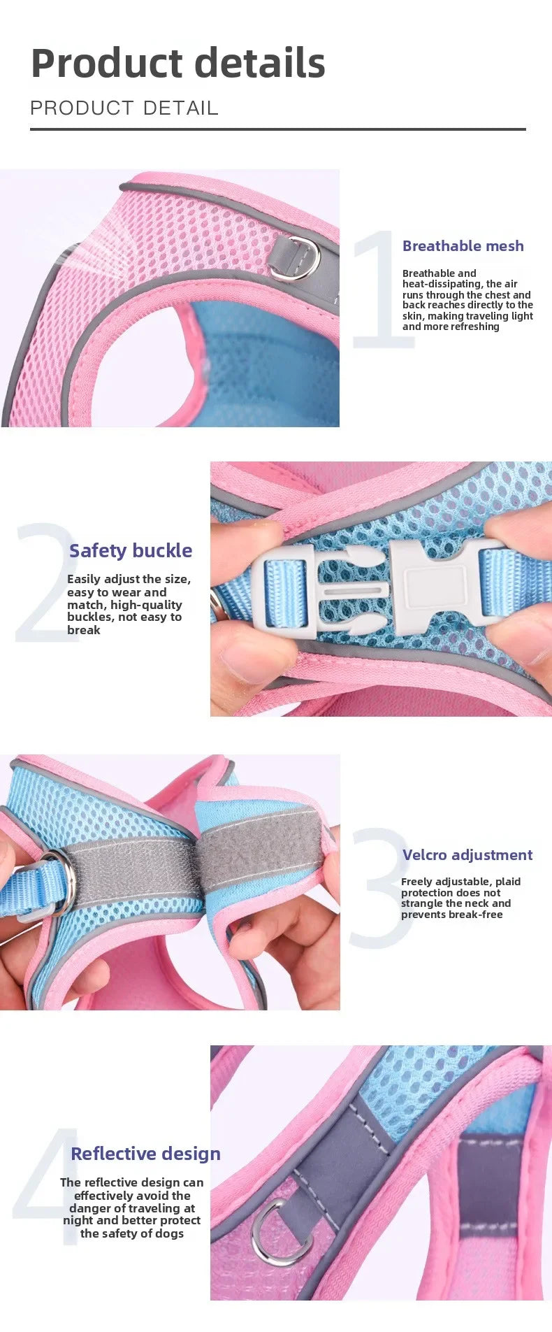 Vest-style Pet Chest Strap, Reflective and Breathable Dog Leash, Small and Medium-sized Cat Leash, Anti-lost